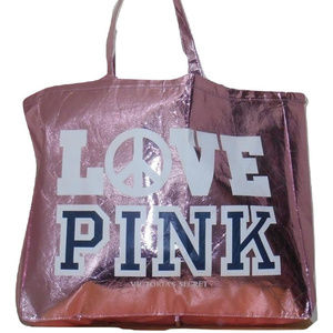 VS PINK Pink Metallic LOVE PINK Tote Bag RARE NWT